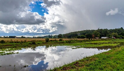 Fototapeta premium Cloudy landscape reflection over wetlands