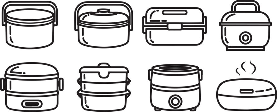 A collection of household containers with various lids and shapes for storage Vector