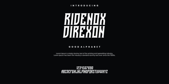 Ridenox Direxon Modern Bold Display Alphabet Font vector Illuctrations