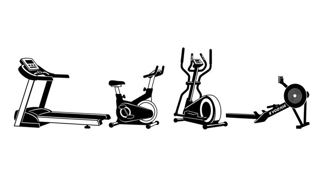 Gym Equipment Set: Treadmill, Exercise Bike, Elliptical, Rowing Machine - Fitness Icons