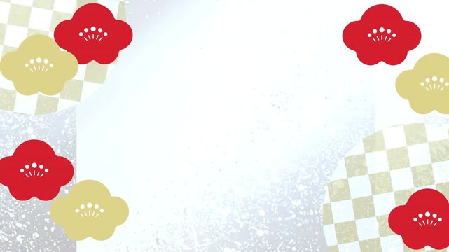 Landscape 4K abstract white background with plum blossoms, ichimatsu pattern and traditional texture.