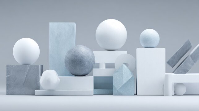Arrangement of monochrome geometric shapes creates a subtle, textured display