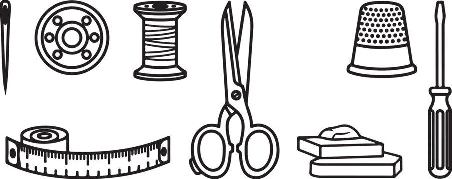 A collection of everyday mechanical and electronic household items and tools Vector