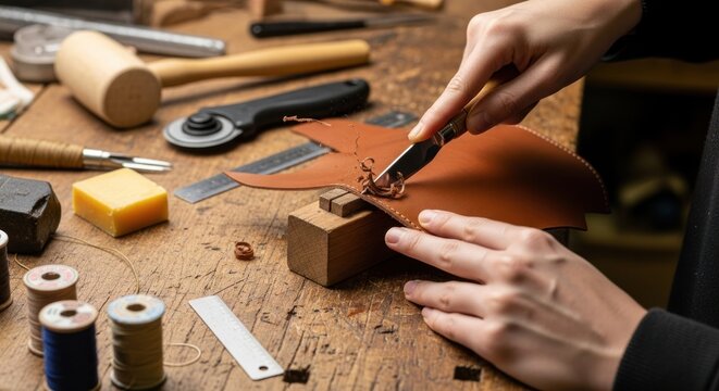 artisan leather crafting workspace