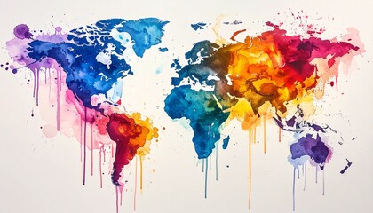Fototapeta premium Vibrant Watercolor World Map Illustration Art.