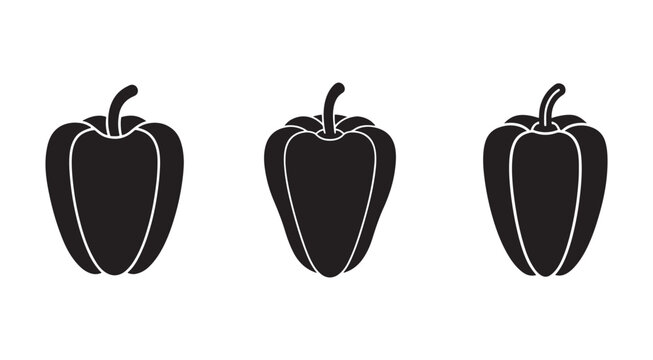 Black silhouette of three bell peppers with white outlines on white background  simple vegetable icons