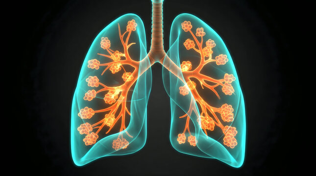 Human lungs anatomy with bronchi and bronchioles
