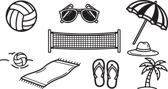 Various household objects and tools drawn with simple black lines Vector