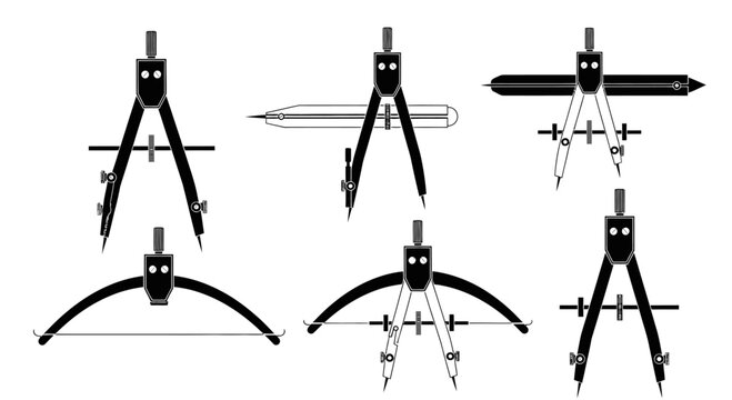 Set of Drawing Compasses and Dividers, Geometric Tools Collection