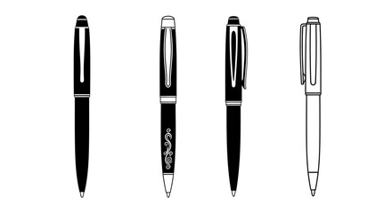 Fototapeta premium Collection of Four Black and White Pens on a White Background