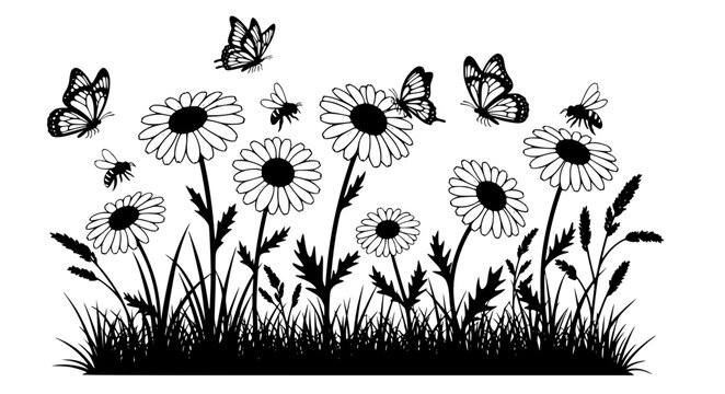 Spring Daisy Vector &ndash; Floral & Butterfly Nature Set