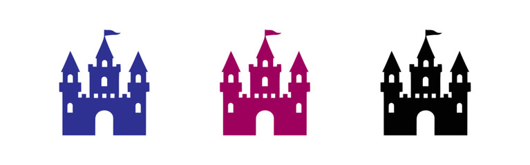 Obraz premium Collection of castle icons in vibrant colors for fantasy design theme