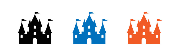 Colorful castle building icons for fantasy and fairytale design projects © Designer Alam