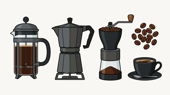 Coffee maker and coffee beans.