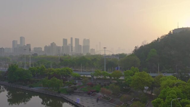 Spring Scenery of Yuehu Park and Guqin Terrace Scenic Area in Wuhan, Hubei, China