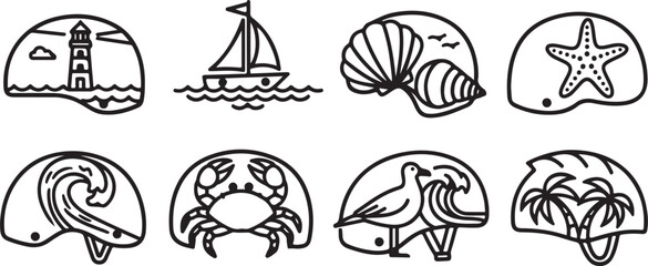 Black and white line drawings of various objects and animals Vector © rohan