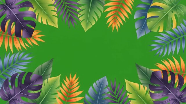 Looping Animated Tropical Leaf Border on Green Background