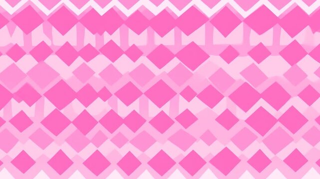 A vibrant abstract background featuring a repeating pattern of pink geometric shapes and horizontal zigzag lines