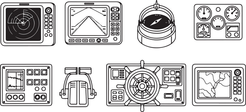 Various technical drawings of engines and mechanical components Vector