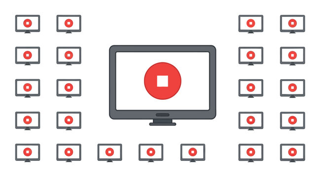 play button on multiple screens.