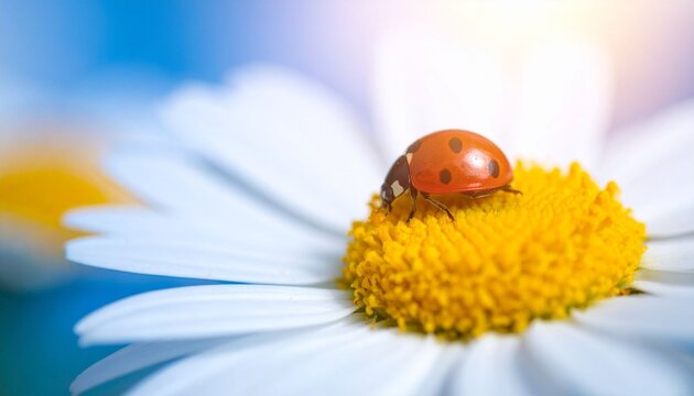 Ladybug resting on daisy flower