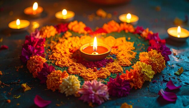 Lit candles on heart shaped decoration