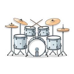 Obraz premium Drum set with cymbals and drumsticks on white background