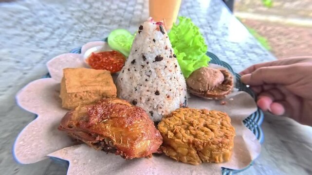 Eating Indonesian Nasi Tutug Oncom
