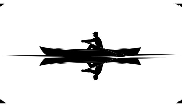 Hombre silueta remando bote vector agua ilustraci&oacute;n