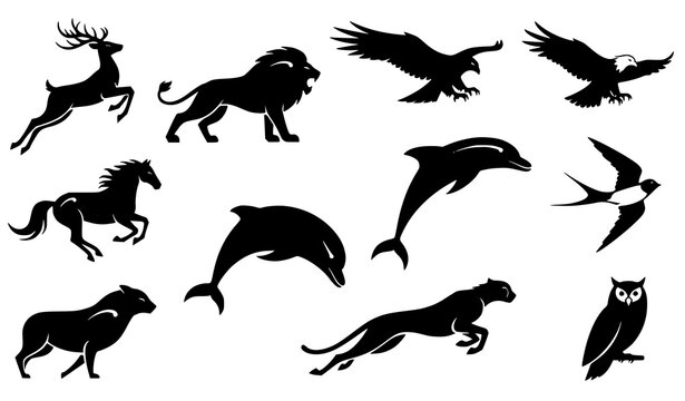 Animales silueta vector colecci&oacute;n fauna diferentes poses