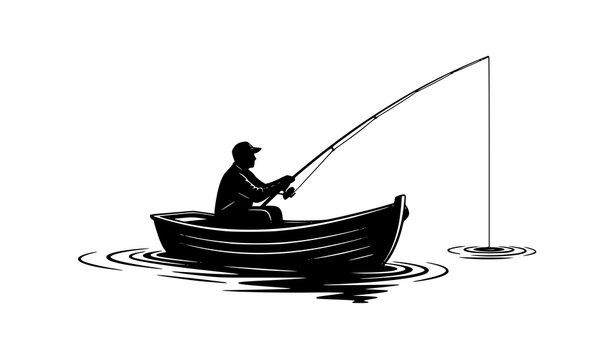 Silueta pescador bote vector ilustraci&oacute;n pesca
