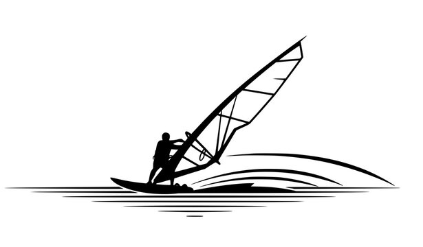Silueta windsurf vector ilustraci&oacute;n deporte extremo acu&aacute;tico