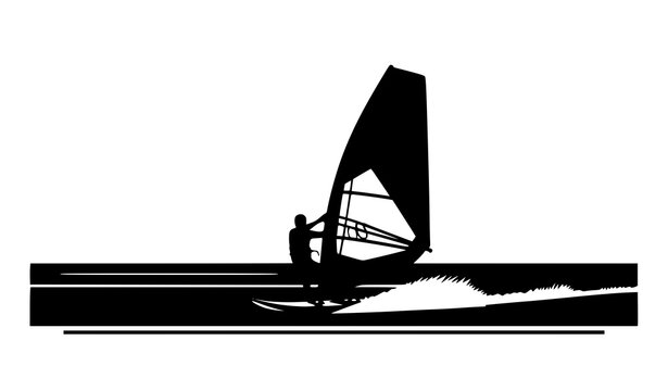 Windsurfista silueta vector planeaci&oacute;n agua mar