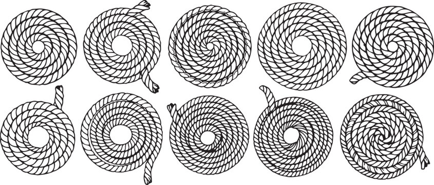 Complex geometric patterns composed of interwoven black spirals on white background Vector