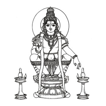 traditional drawing of Lord Ayyappan 