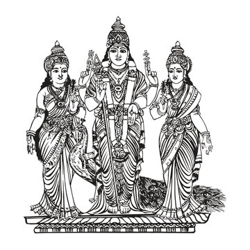Traditional lord murugan with valli and devanai lord subramaniya with wife