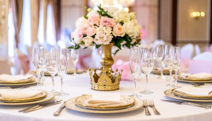 Fototapeta premium Elegant table setting with floral centerpiece