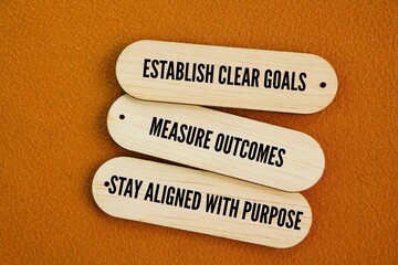 Obraz premium Inspirational and motivational words or quotes for success Establish clear goals, measure outcomes, stay aligned with purpose. comprehensive approach to achieving sustainable success and fulfillment