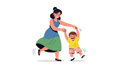 Fototapeta premium Mother and Child Dancing Together, Joyful Family Moment, Flat Illustration
