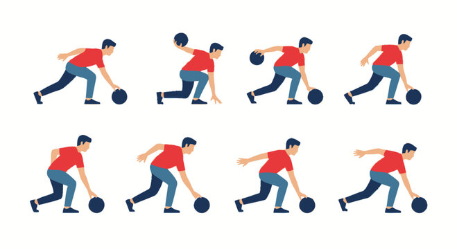 Bowling Action Sequence: Man Throwing Ball, Step-by-Step Motion