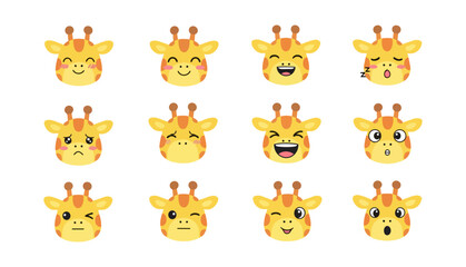 Fototapeta premium Cartoon giraffe head expressions set on black background