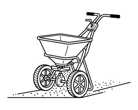 Garden spreader for fertilizer and seeds on lawn with small particles