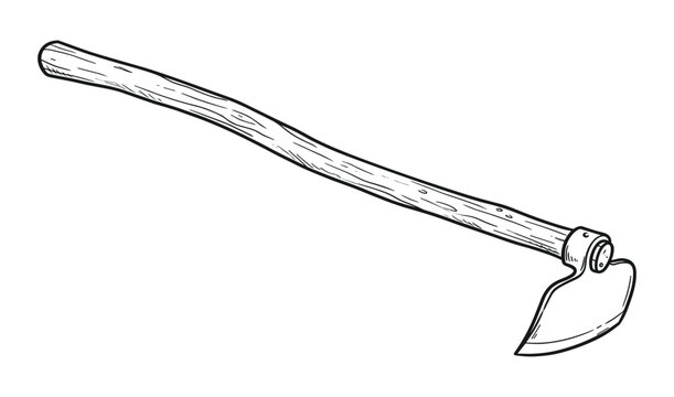 Gardening hoe with wooden handle isolated on white background