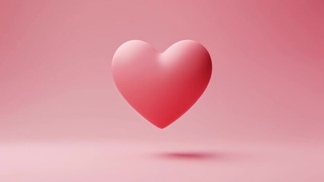 A pink heart floats in the air on a pink background with a shadow underneath.
