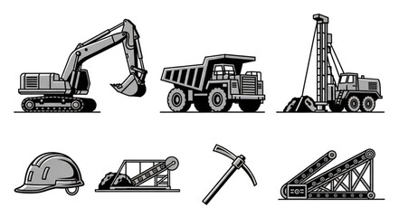 Collection of mining and construction heavy machinery and equipment. © Nenti