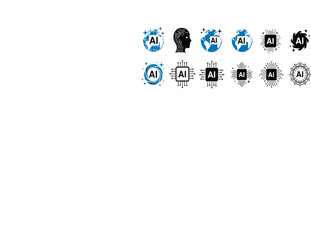 Fototapeta premium AI Technology Icons Set Featuring Brain, Globe, Chip, and Abstract Symbols Representing Artificial Intelligence Innovation