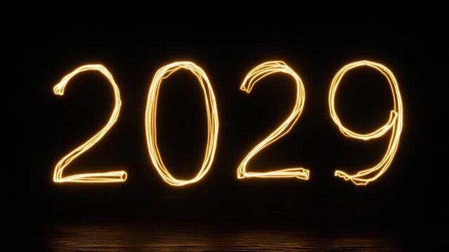 Celebration of New Year with sparkler numbers marking the year 2029
