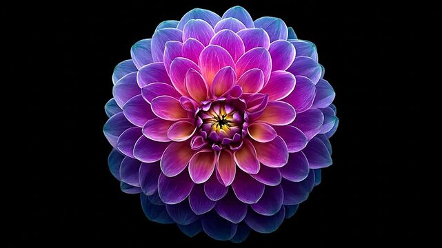 Vibrant dahlia flower isolated against black background studio shot