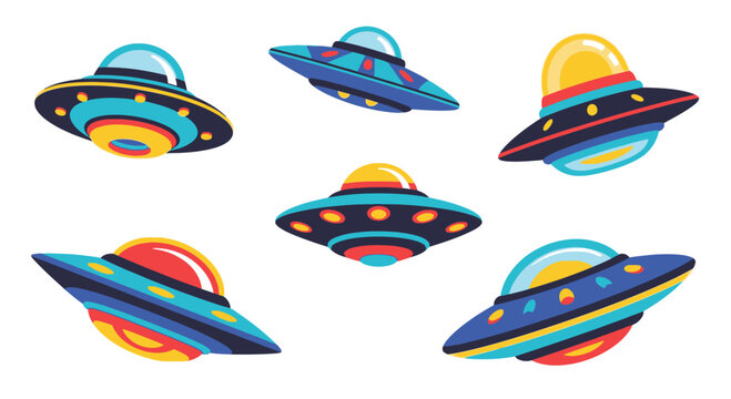 Retro UFO Flying Saucers Collection Vector Illustration