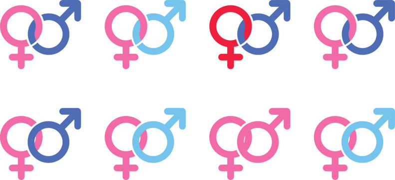 Colorful Gender Symbols Icon Set with Male and Female Gender Signs, Vector Illustration for Equality and Diversity